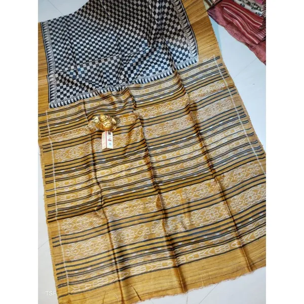Silkmark_Tussar_Misty_Madhubani_Yellow_&_Beige_Saree