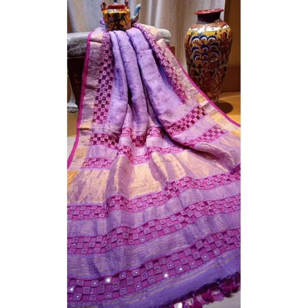Stunning_Pure_Linen_Hand_Cutwork_Design_Purple_Saree