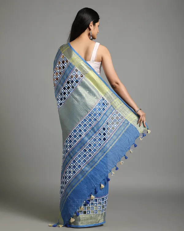 Lively_Pure_Linen_Hand_Cutwork_Design_Blue_Saree
