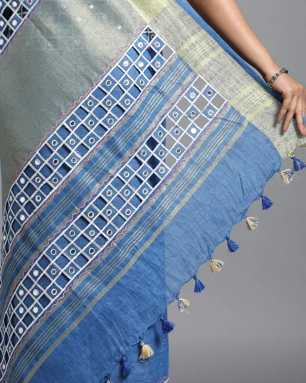 Lively_Pure_Linen_Hand_Cutwork_Design_Blue_Saree
