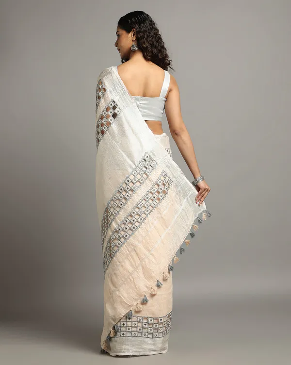 Surreal_Pure_Linen_Hand_Cutwork_Design_Off_White_Saree