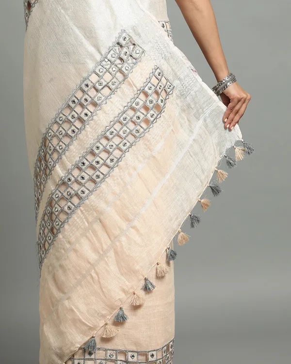 Surreal_Pure_Linen_Hand_Cutwork_Design_Off_White_Saree