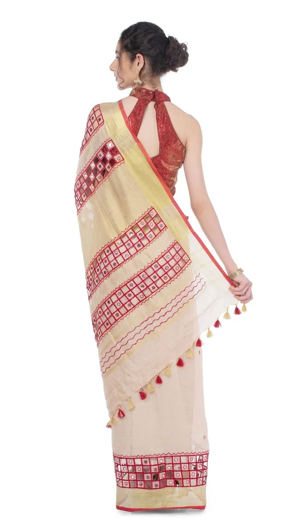 Misty_Pure_Linen_Hand_Cutwork_Design_Red_Saree