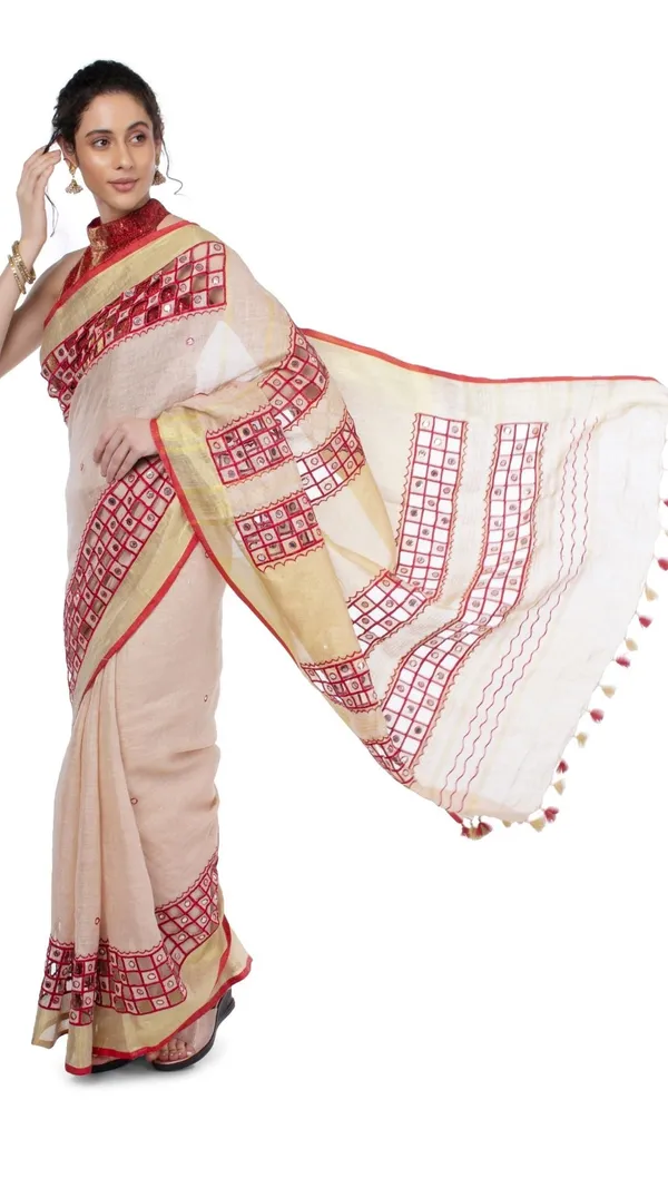 Misty_Pure_Linen_Hand_Cutwork_Design_Red_Saree
