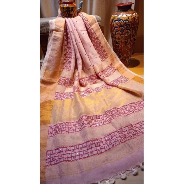 Lustrous_Pure_Linen_Hand_Cutwork_Design_Pink_Saree