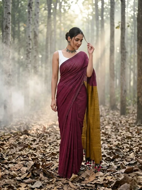 Earthloom_Handdyed_Khadi_Cotton_Saree_Burgundy