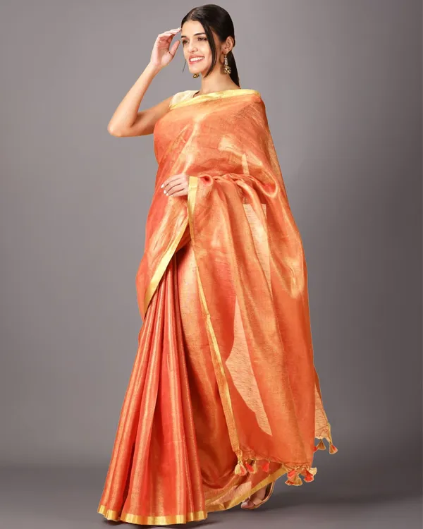 Colorful_Pure_Tissue_Linen_Handdyed_Saree_Orange