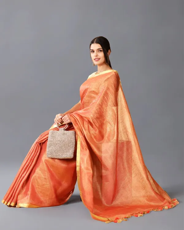 Colorful_Pure_Tissue_Linen_Handdyed_Saree_Orange