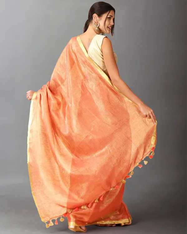 Colorful_Pure_Tissue_Linen_Handdyed_Saree_Orange