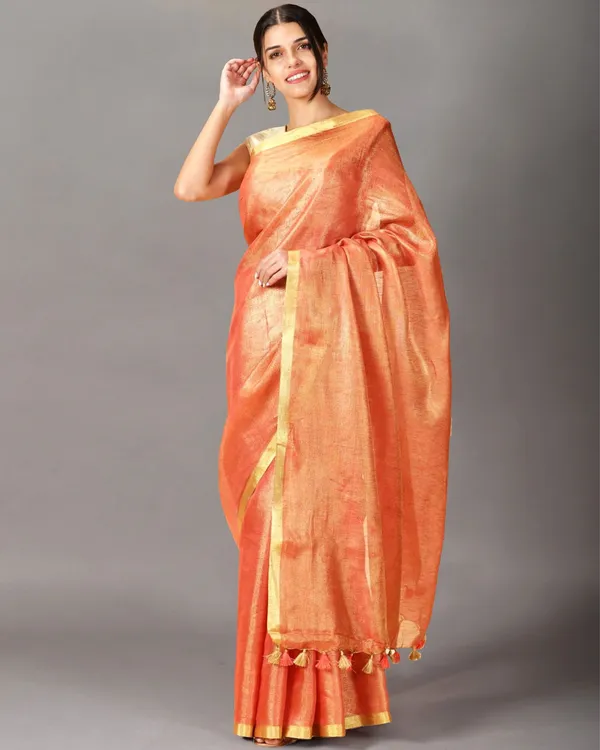 Colorful_Pure_Tissue_Linen_Handdyed_Saree_Orange