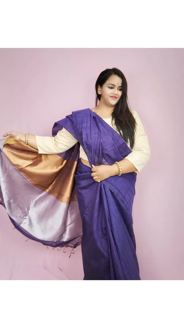 Dazzling_Silk_Linen_Handdyed_Blue_Contrast_Pallu_Saree