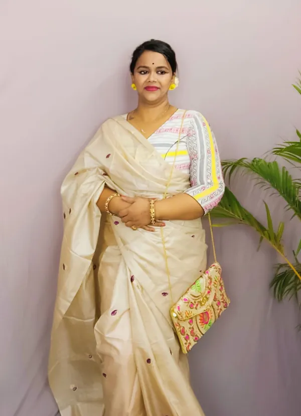Silkmark_Pure_Tussar_Bold_Embroidered_Beige_Saree