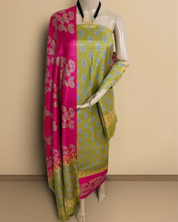 Katan_Silk_Stunning_Blockprint_Olive_Green_Suit