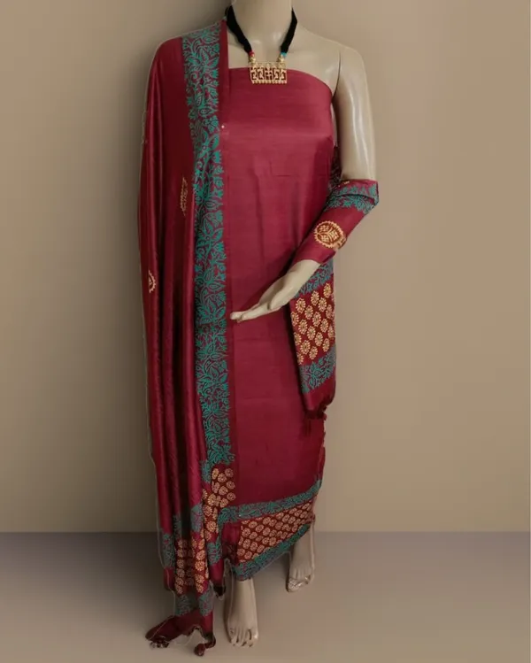Katan_Silk_Colorful_Blockprint_Red_Suit