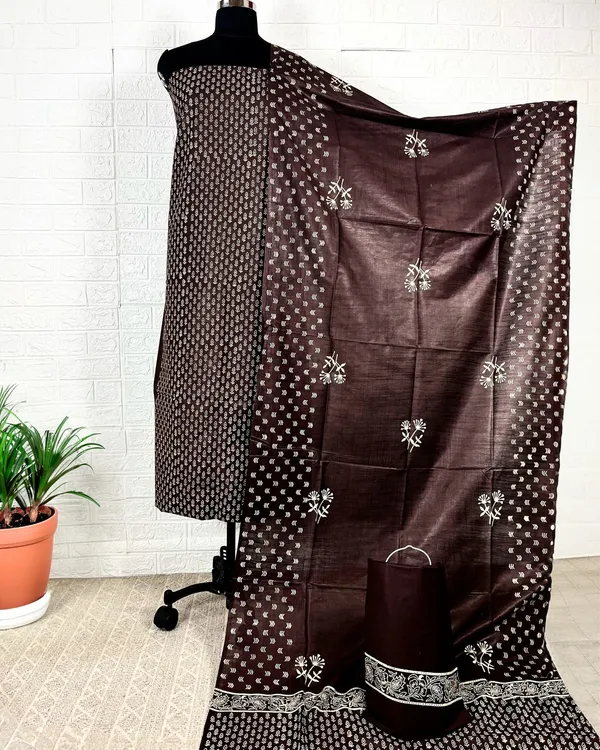 Katan_Silk_Lustrous_Blockprint_Brown_Suit