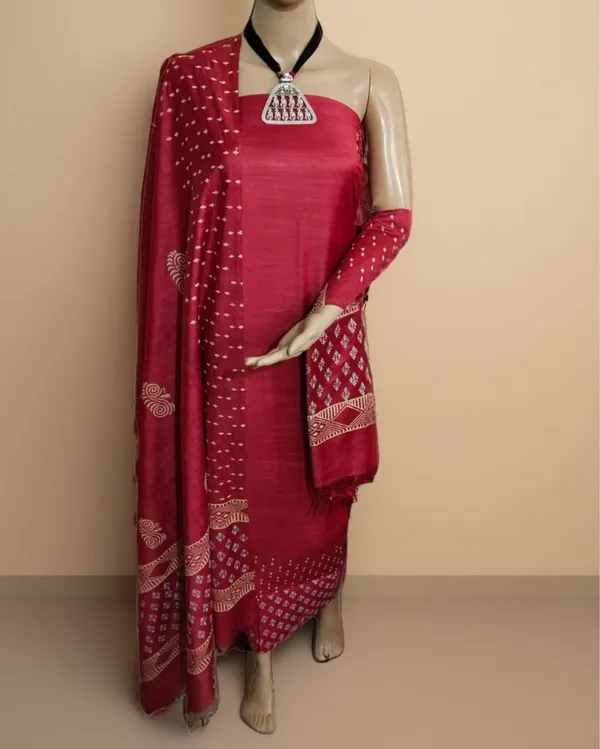 Katan_Silk_Surreal_Blockprint_Red_Suit