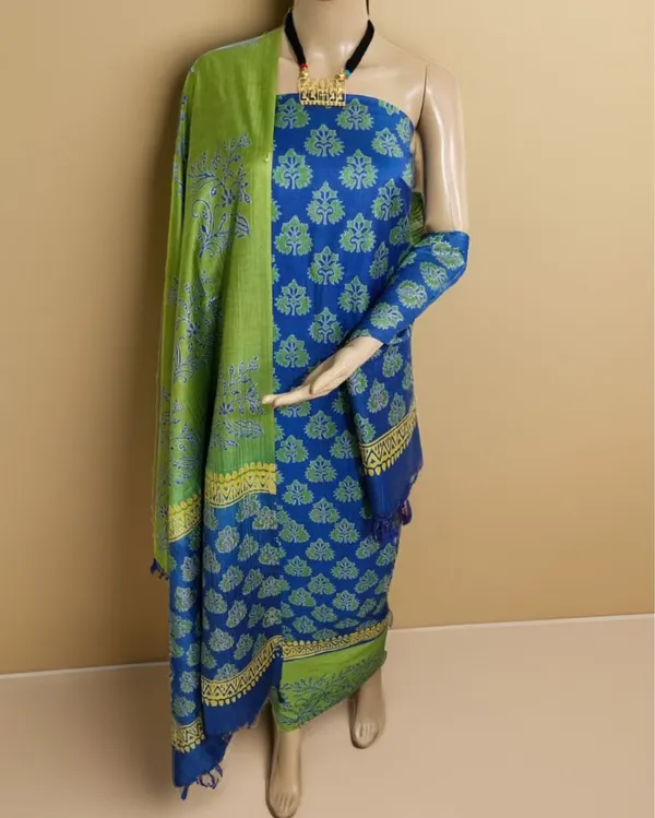 Katan_Silk_Glossy_Blockprint_Blue_Suit