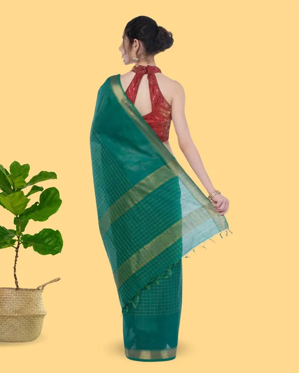 Handcrafted_Kota_Silk_Green_Plain_Saree