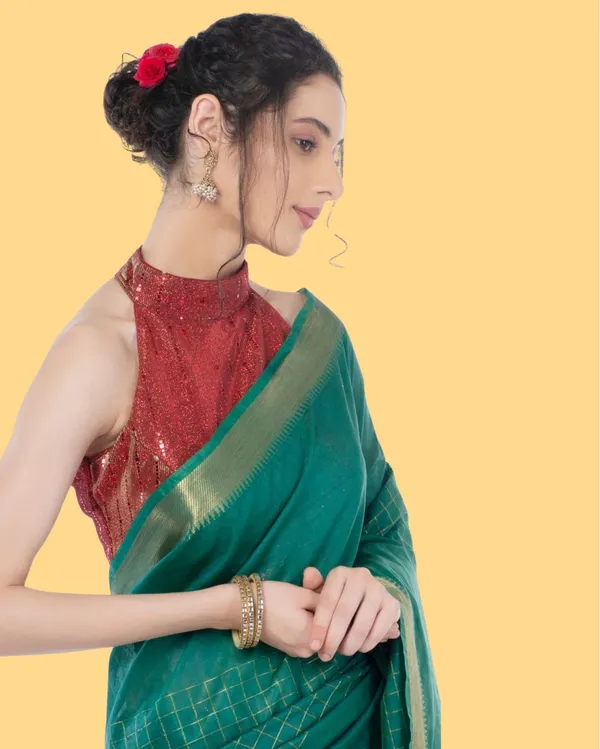 Handcrafted_Kota_Silk_Green_Plain_Saree
