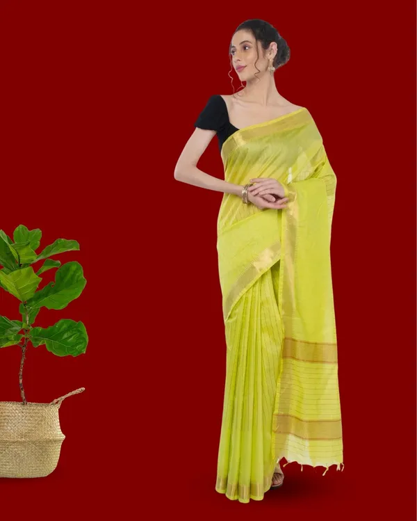 Handcrafted_Kota_Silk_Plain_Saree_Brass_Green