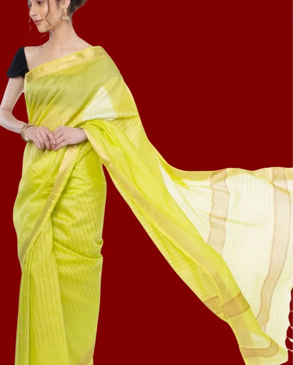 Handcrafted_Kota_Silk_Plain_Saree_Brass_Green