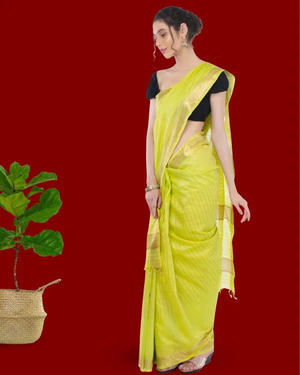 Handcrafted_Kota_Silk_Plain_Saree_Brass_Green