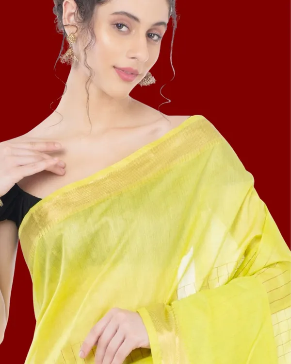 Handcrafted_Kota_Silk_Plain_Saree_Brass_Green