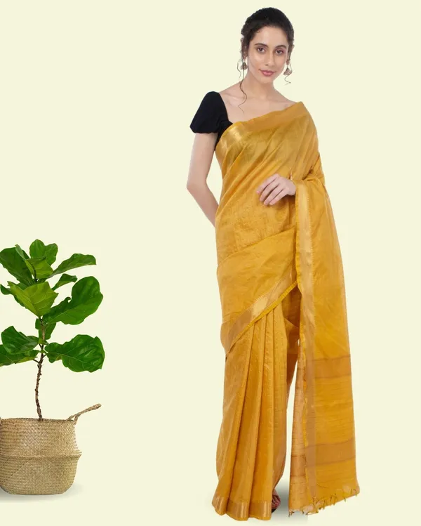 Handcrafted_Kota_Silk_Mustard_Plain_Saree