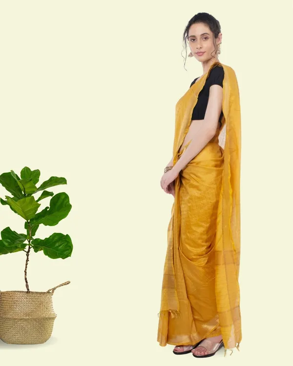 Handcrafted_Kota_Silk_Mustard_Plain_Saree