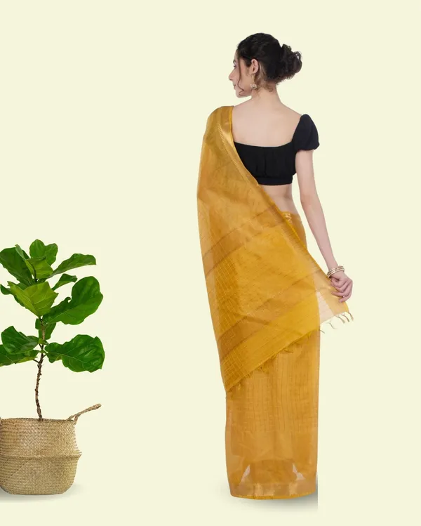 Handcrafted_Kota_Silk_Mustard_Plain_Saree