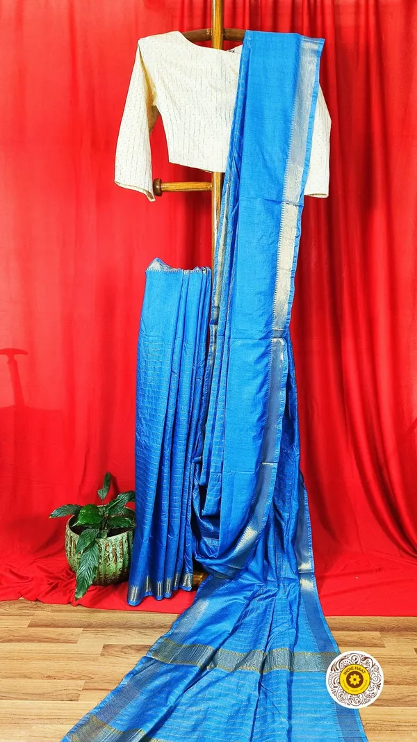 Handcrafted_Kota_Silk_Torquise_Blue_Plain_Saree