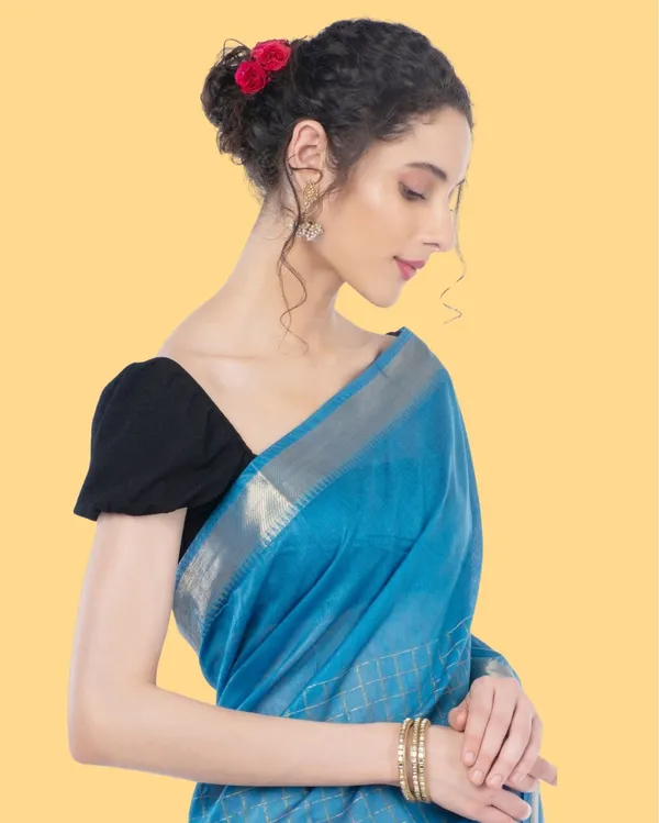 Handcrafted_Kota_Silk_Torquise_Blue_Plain_Saree