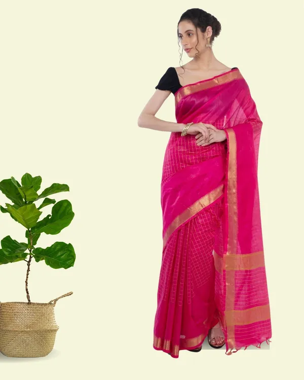 Handcrafted_Kota_Silk_Pink_Plain_Saree