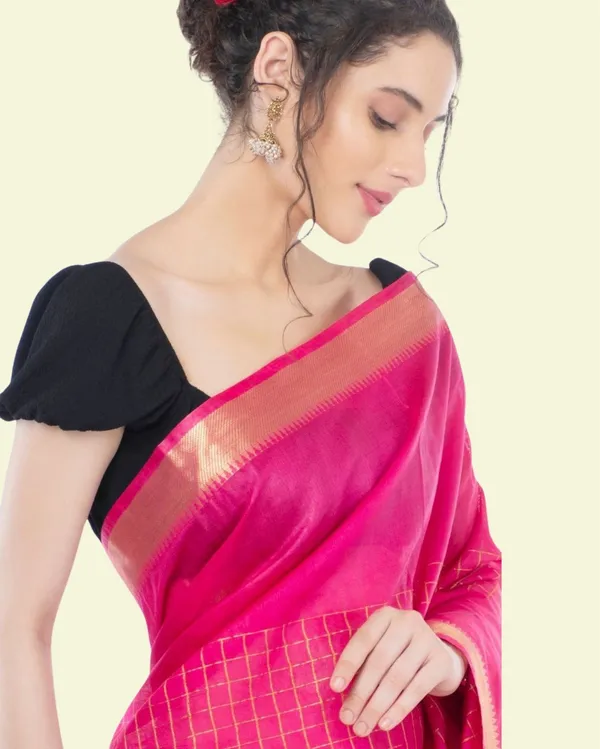 Handcrafted_Kota_Silk_Pink_Plain_Saree