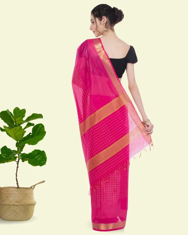 Handcrafted_Kota_Silk_Pink_Plain_Saree