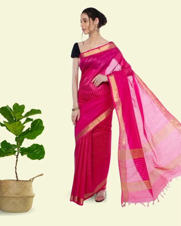 Handcrafted_Kota_Silk_Pink_Plain_Saree