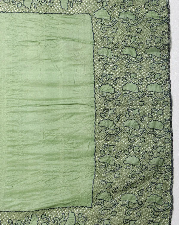 Silkmark_Certified_Lucid_Pure_Tussar_Cutwork_Green_Saree