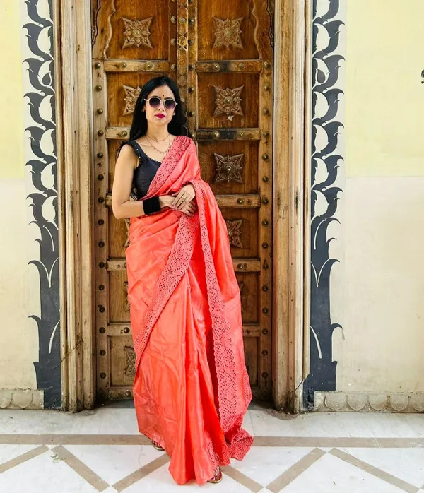 Silkmark_Certified_Vivid_Pure_Tussar_Cutwork_Red_Saree