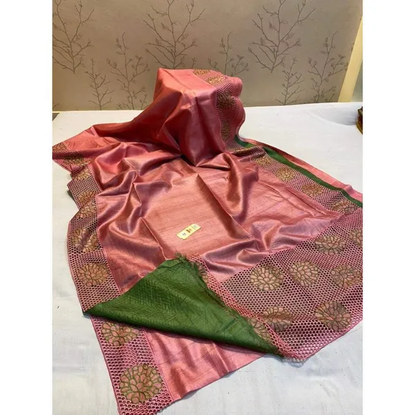 Silkmark_Certified_Unique_Pure_Tussar_Cutwork_Pink_Saree