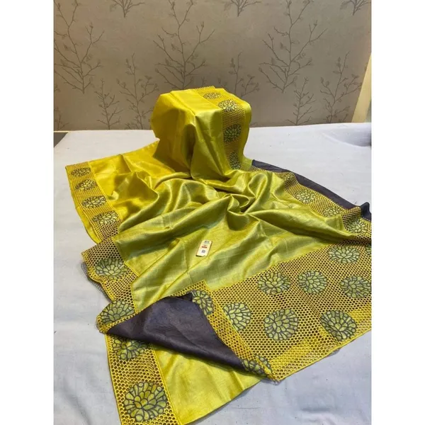 Silkmark_Certified_Vivid_Pure_Tussar_Cutwork_Yellow_Saree