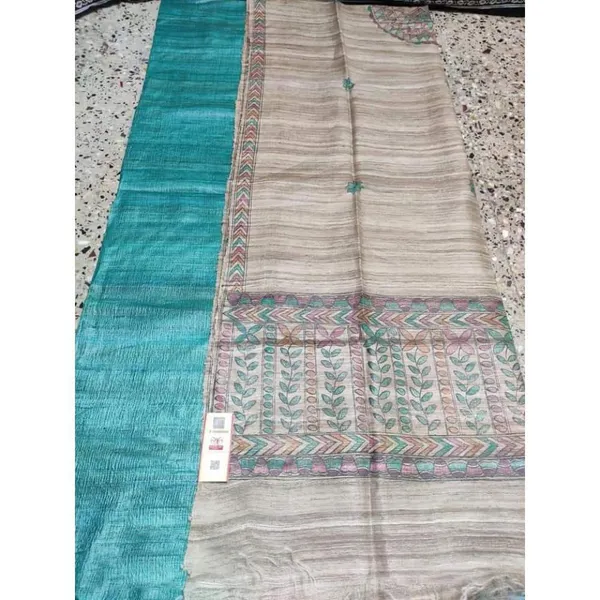 Silkmark_Tussar_Beige_Madhubani_Striking_Dupatta_&_Blue_Top
