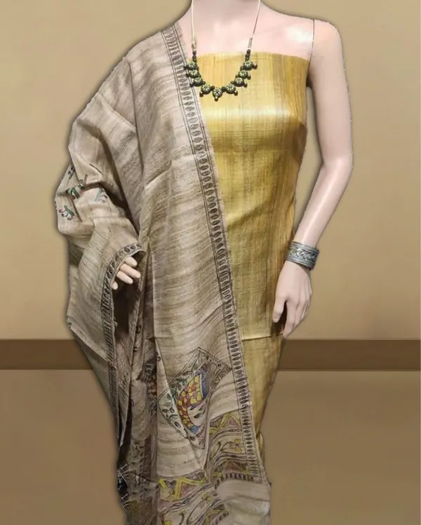 Silkmark_Tussar_Beige_Madhubani_Dreamy_Dupatta_&_Yellow_Top