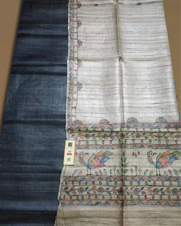 Silkmark_Tussar_Beige_Madhubani_Tranquil_Dupatta_&_Black_Top