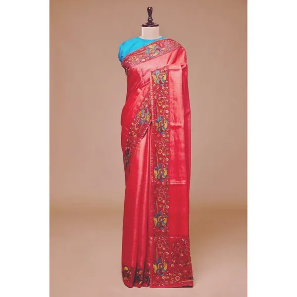 Silkmark_Certified_Dreamy_Pure_Tussar_Cutwork_Red_Saree