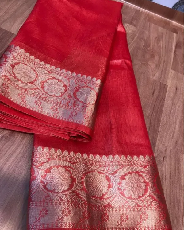 Impressionistic_Banarasi_Silk_Linen_Red_Handloom_Saree