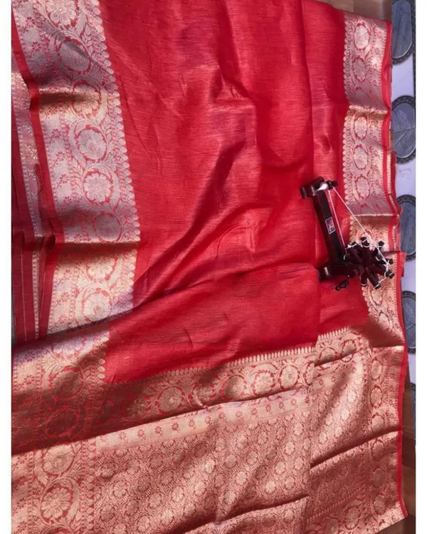 Impressionistic_Banarasi_Silk_Linen_Red_Handloom_Saree