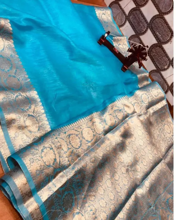 Color-Rich_Banarasi_Silk_Linen_Blue_Handloom_Saree