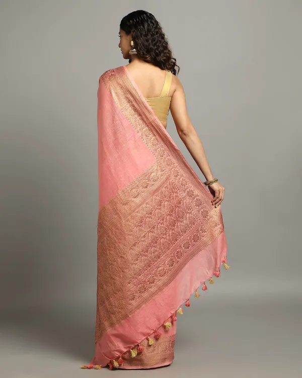 Radiating_Banarasi_Silk_Linen_Peach_Handloom_Saree