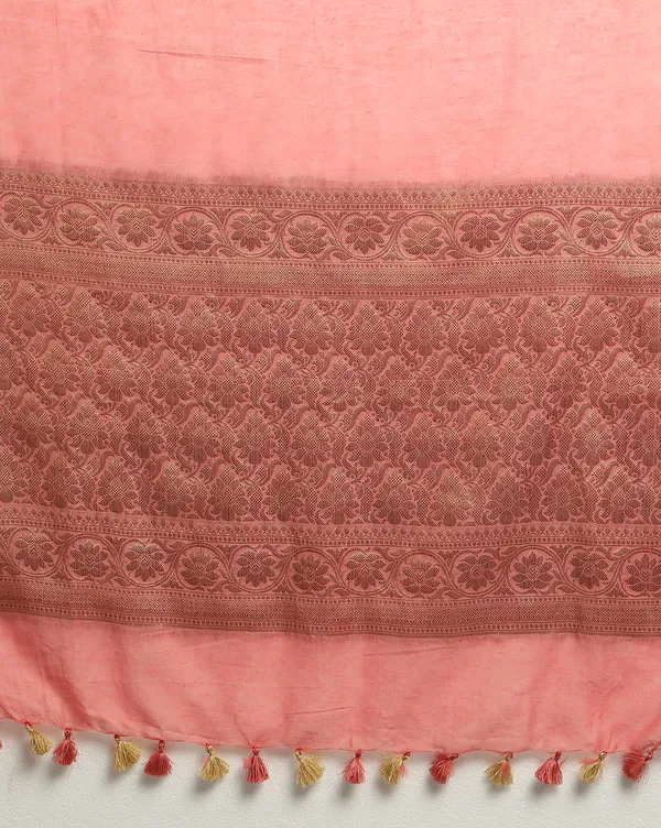 Radiating_Banarasi_Silk_Linen_Peach_Handloom_Saree