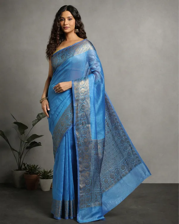 Unique_Banarasi_Silk_Linen_Blue_Handloom_Saree